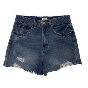 Melrose Women Shorts Size 28 Blue Denim Distressed Frayed Button 2.5" Inseam